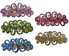 Crystal Ribbon Barrette Hair Clip Decked w. Aurore Boreale Crystals RW86012-6359