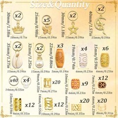 177PCS Hair Jewelry for Braids Gold Dreadlock Cuffs Shell Loc Charms Colorful
