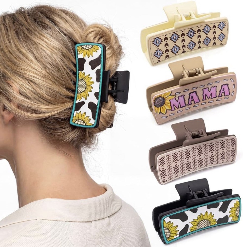 4 Pack 4.1 Inch Western Large Hair Jaw Clips for Thick Hair Daily Wear, Western