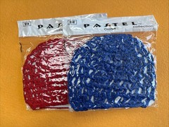 Red And Royal Blue Mesh Hair Net Crochet Cap 2 Pc Sleeping Night Head Cover