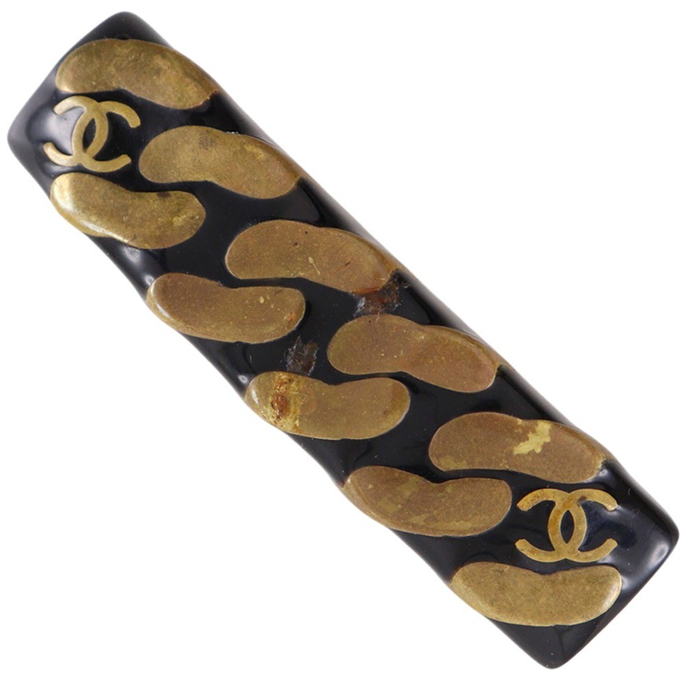 CHANEL COCO Mark Valletta Chain motif vintage Black / gold plastic Women