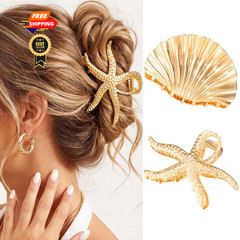 CAKURE Seashell Hair Clip Gold Starfish Claw Clips Beach a-gold