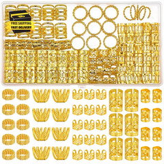 110 Pcs Gold Hair Jewelry for Braids and Dreadlocks – Metal Rings, Cuffs, Clips