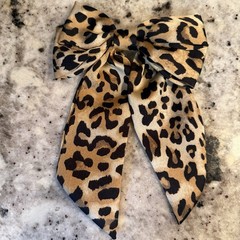 Classic Satin Animal / Leopard Print Brown and Cream Clip Bow Balletcore Grunge