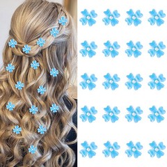 20Pcs Mini Blue Flower Hair Clips Rhinestone Decorative Pins For Wedding