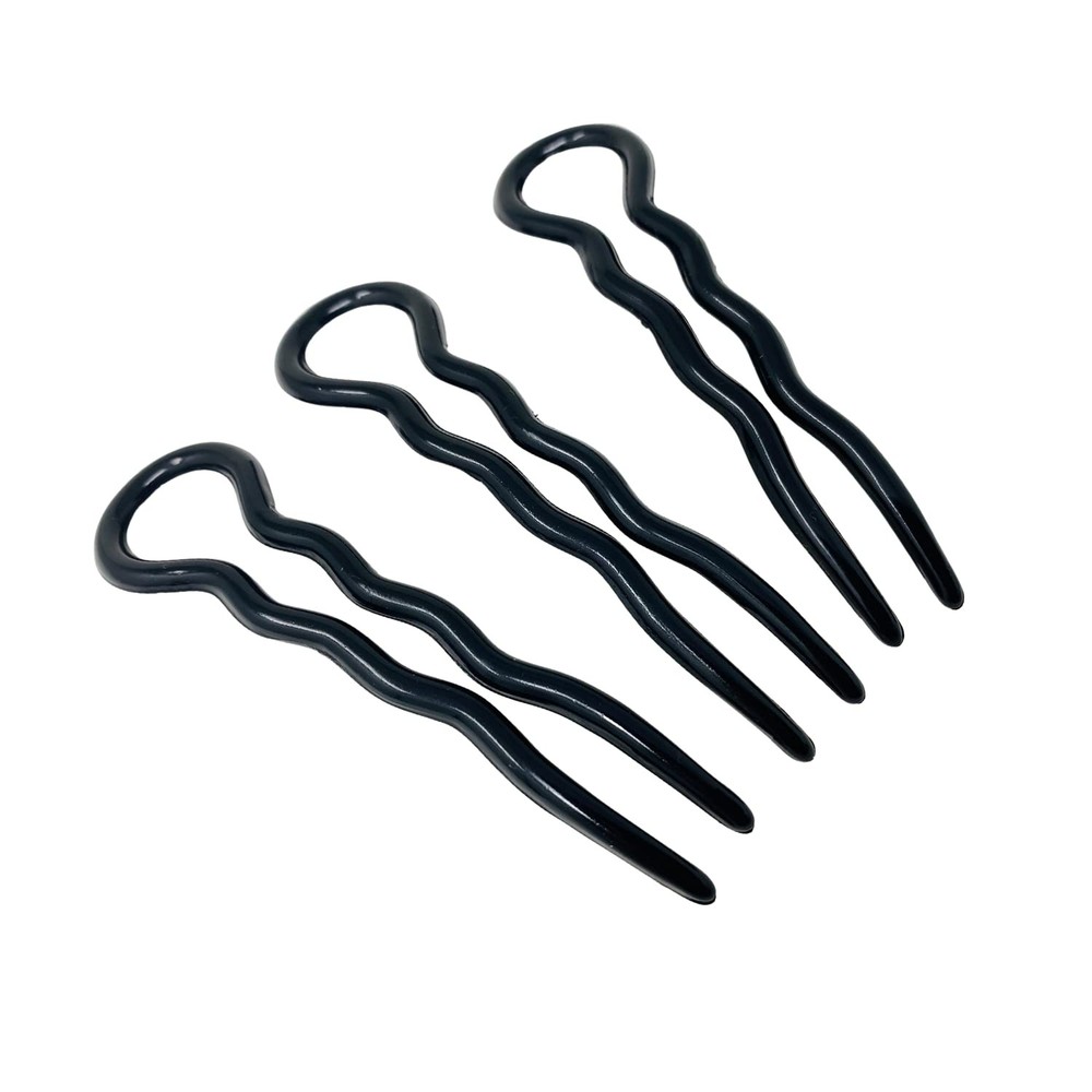 Parcelona French Sleek 3 1/2″ Celluloid Wavy U Shaped Hair Pins for Women(3 Pcs)
