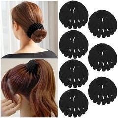 TOBATOBA 7 Pcs Black Lazy Bird’s Nest Magic Hair Clip Expandable Ponytail Holder