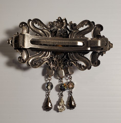 Kirks Folly Dangling Rhinestone Hair Barette Ornate Silvertone with Stars w/Card