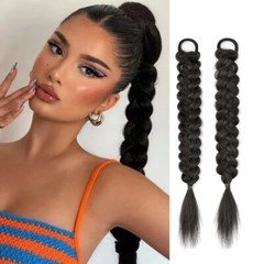 2Pcs Braided Ponytail Extensions with Hair Ties Soft Synthetic Natural black
