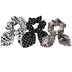 Knotted Bow Hair Scrunchies Elastic Hair Black White Scarf Chiffon Ponytail Hold