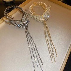 Angel Wings Hair Clip Imitation Pearl Rhinestone Tassel Chain Ponytail