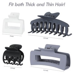 Sisiaipu 8 Pcs Large Claw Clips for Thick Hair, 1 Count (Pack of 8), Grey