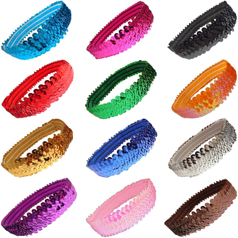 Sequin Headband Lot Wide Elastic Stretch Flapper Headbands Silver Upick Colors