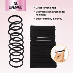 scünci No Damage Super Comfy Hair Ties, Black, 20pc, Fine Hair