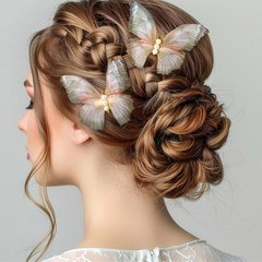 BEIQIYA 2pcs Butterfly Hair Clips, 1 Count (Pack of 2), Gray & Orange