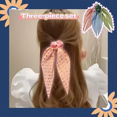 Pleated Bow Hair Scrunchies with Gold Stars Satin Hair Ties for Ponytail