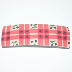 Barrette Metal Hair Clip Cherries Pink White Plaid Picnic Country Made in France