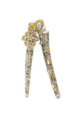 2 Vtg Rhinestones Floral Statement Metal Hair Clip 5.5” Fairycore Silver Amber
