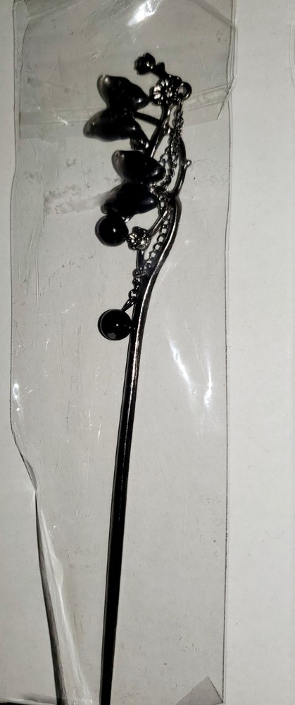 1 pc Women’s Tassel Hair Stick Black Beads Fringe Butterflies Hairpin Metal CUTE