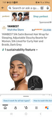 YANIBEST Silk Satin Adjustable Bonnet for Women, Silk Lined, Dark Grey