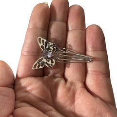 Vtg 9 Decorative Metal Hair Clips & Pins Floral Butterflies Enamel Glitter Glass