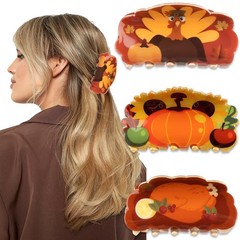 BASEMMAHER Thanksgiving Day Hair Claw Clips 1 Count (Pack of 3), Orange, Red