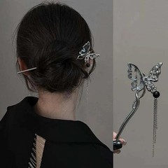2024 Chinese Style Butterfly Flower Tassel Zinc Alloy Hair Stick for Women
