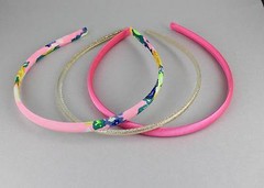 3 headbands Pink floral thin skinny satin gold sparkly headband hair band