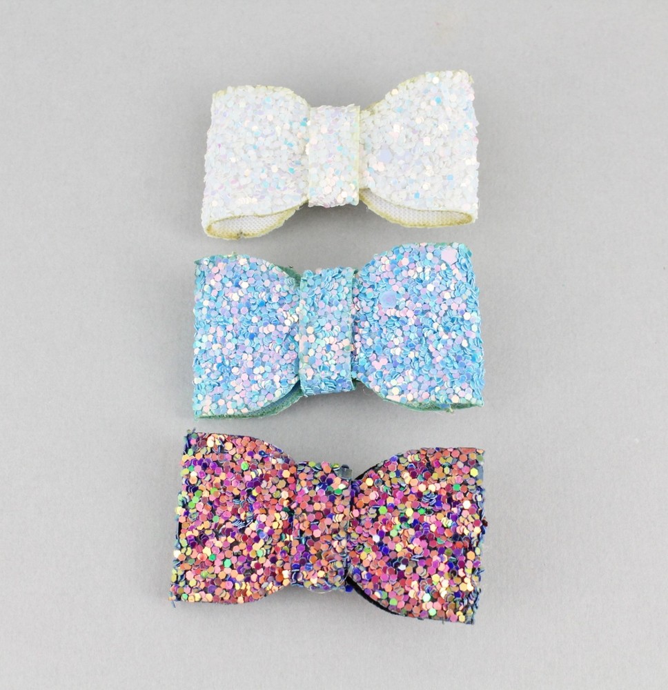 small glitter bow set barrette hair clip 1 5/8″ wide White Turquoise Multi Color