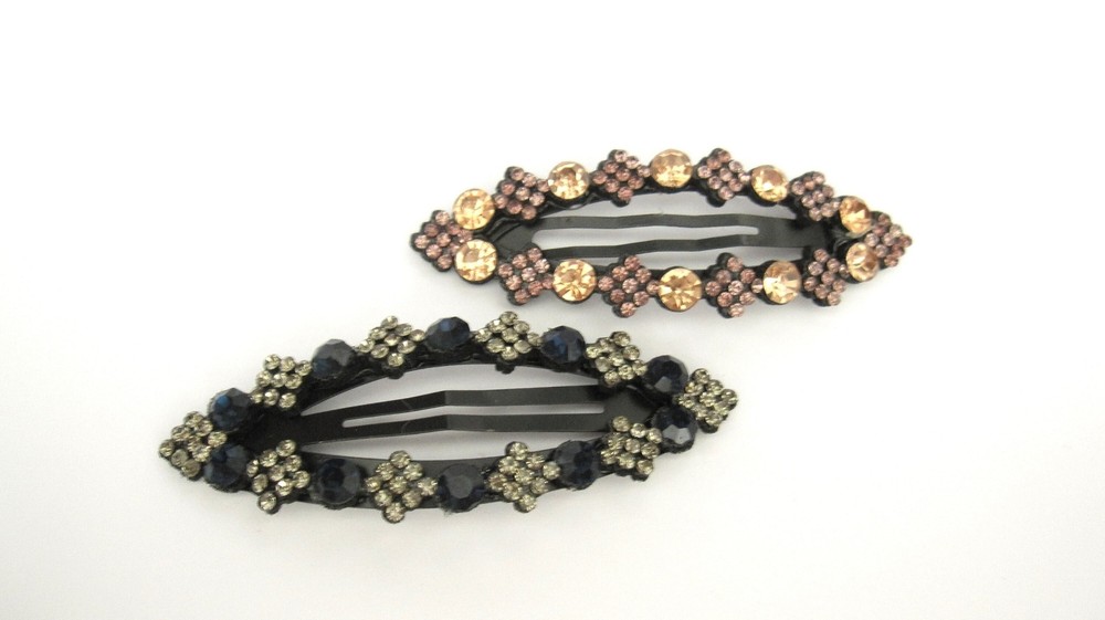 Blue or pink crystal hair pin snap clip barrette for fine thin hair