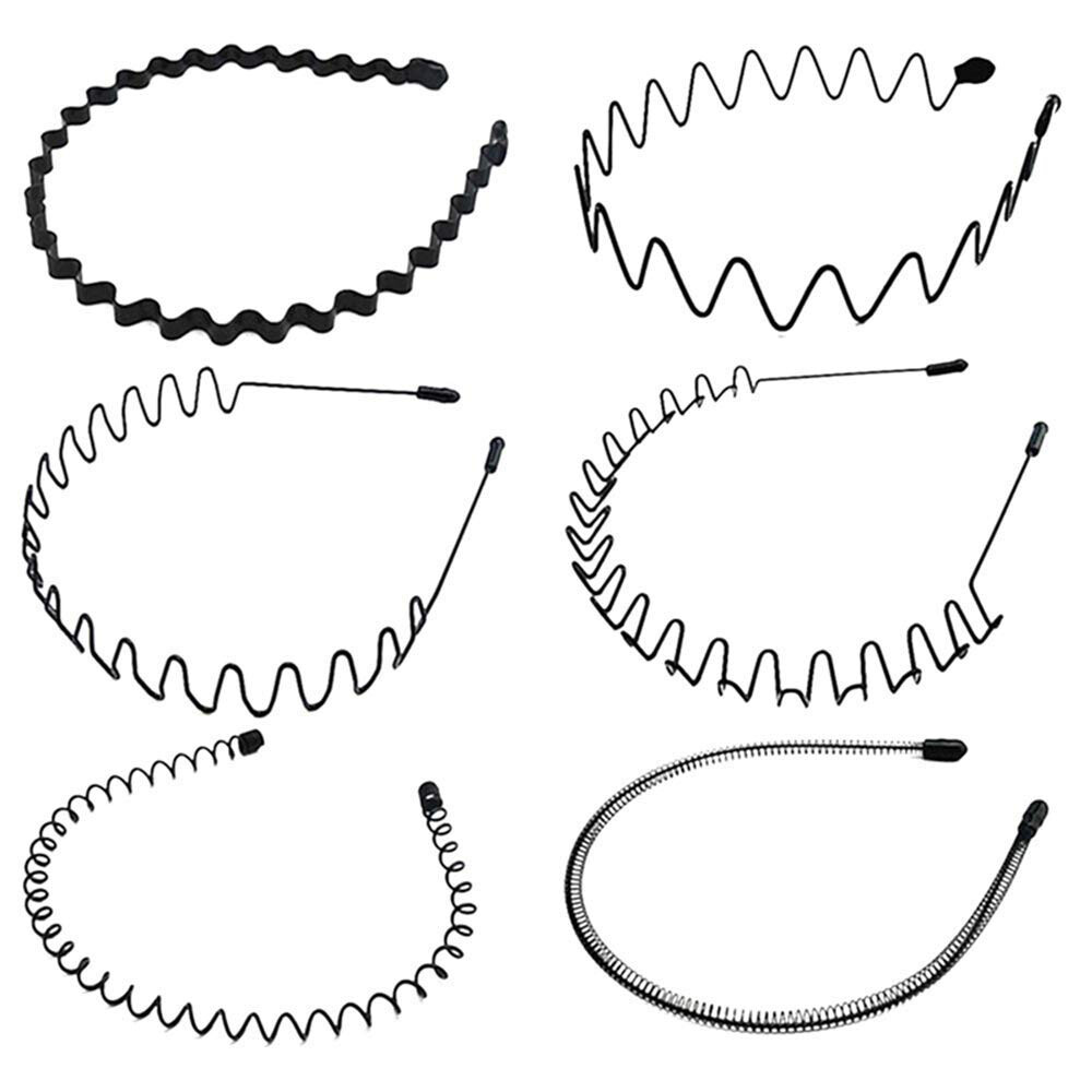 Unisex 6Pcs Fashion Metal Blk Wavy Hair Hoop Hairband Sport Headwear Accessories