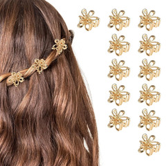 12 Pack Small Gold Flower Hair Clips for Women Girls, Tiny Metal Claw Clips with