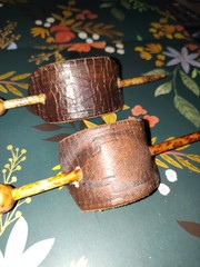 Lot of 2 Boho Western Hand Made Leather Barrette with Wooden Stick for Hair