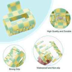 6 PCS Checkered Hair Claw Clips, 1.97″ Multicolored Square Hair Clips for Thi…