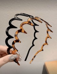 Black Brown Zigzag Plastic Headband Geometric Shape Hair Accessory for Women