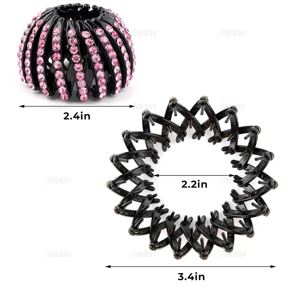 , 4 Pcs Rhinestone Hairs Clip, Bird Nest Hair Bun Holder Expandable Ponytail …