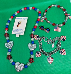 5 pc 4th Of July Jewelry Lot Necklace Earrings Bracelets Pin Toggle Beaded Flags