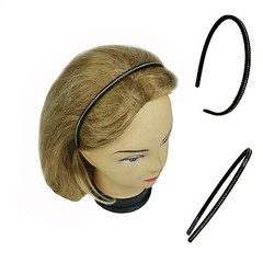 2 pcs Women Girl’s Black Plastic Thin Headband with Rhinestones FashionSolid