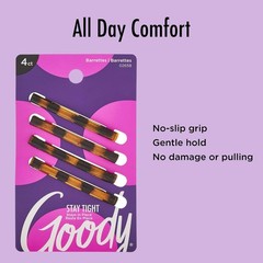 Stay Tight Hair Barrettes, 4 Ct, Mock Tort, SlideProof Flat Clips, Comfortable
