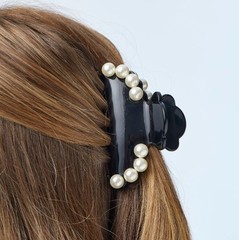 NWT $65 Lele Sadoughi for Anthropologie Hair Claw Clip Jet Black W Glass Pearls