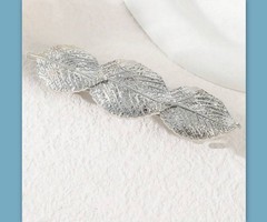 Minimalistic silver tone leaf metal womens barrette Decorative accent hair clasp