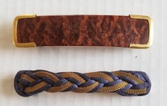 Pair of Vtg Hair Clip Barrettes Blue/Gold Braided & Brown Lucite Leopard/Gold
