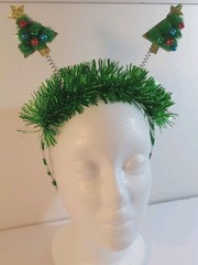 Festive Scrunci Tree Headband Green Tinsel Bouncy Springs Metal Bell Balls