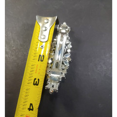 Hair Barrette Tension Clip Rhinestones Clear Silver Tone