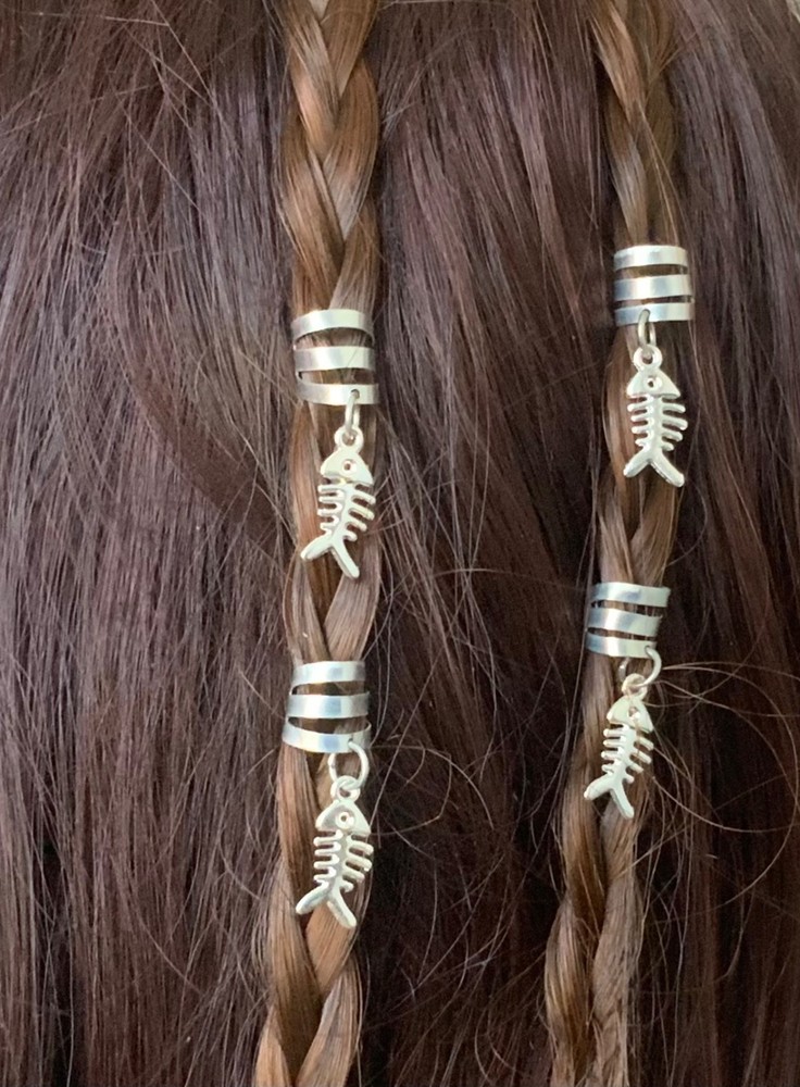 Fish Skeleton Hair Clips Set of 4 Charms Silver Color Accessories Decoration