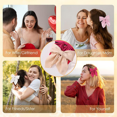 6Pcs Hair Bows for Women, Bow Hair Clips, Silky Satin Hair Bows for Girls, Pink
