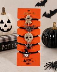 NEW 5 Piper K Halloween Bling Spider Skull Ghost Bat Witch Hair Ties Elastics