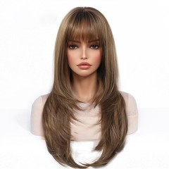 Synthetic Straight with Bangs for Women Natural Appearance 24inch Length