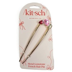 KITSCH Women’s GOLD Tone FRENCH HAIR PIN with RED, PINK & GREEN Faux Crystals