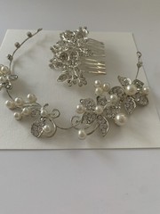 Hair Accessories Wedding Or Communion Rhinestone&Faux Pearls In Silver Tone(67)